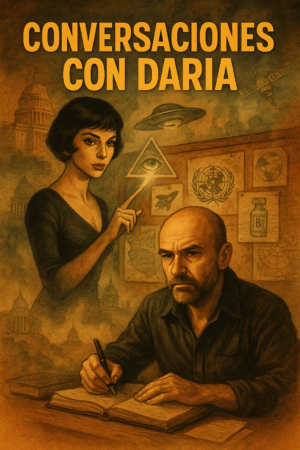 Daria y Henry en un poster promocional de Conversaciones con Daria. libro de conspiraciones