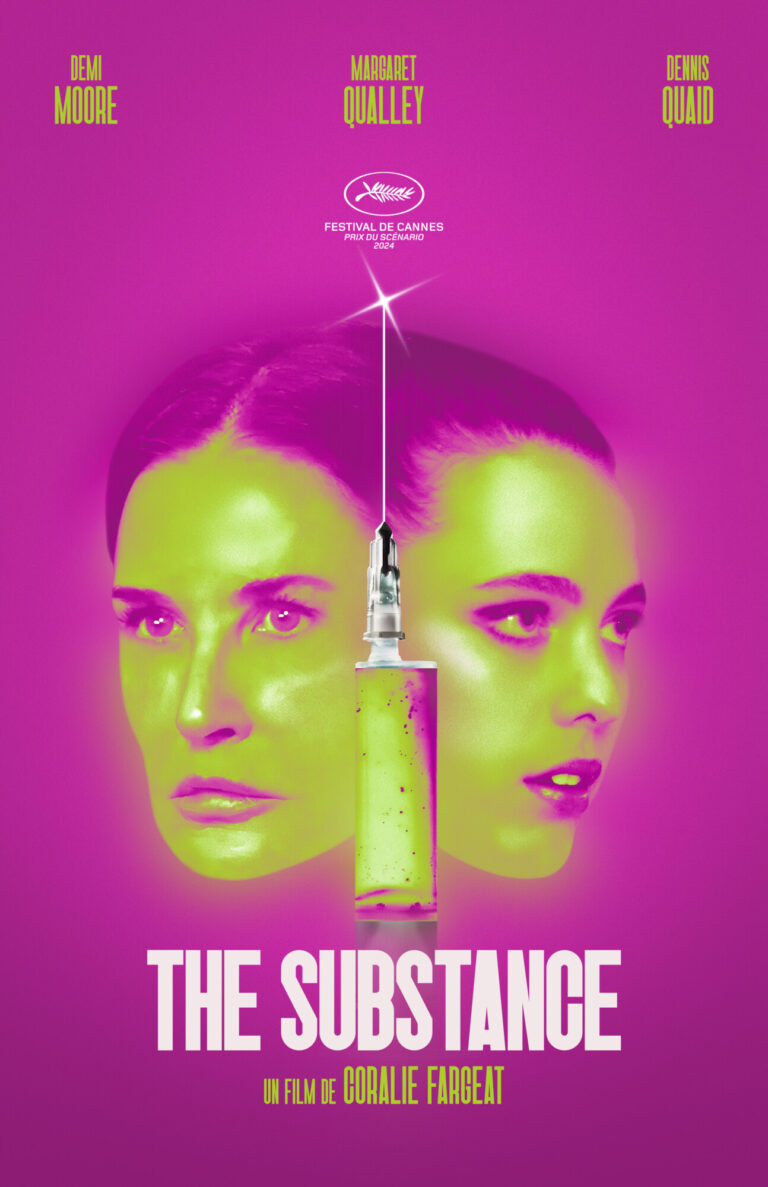 Poster oficial de The Substance, película de body horror con Demi Moore.