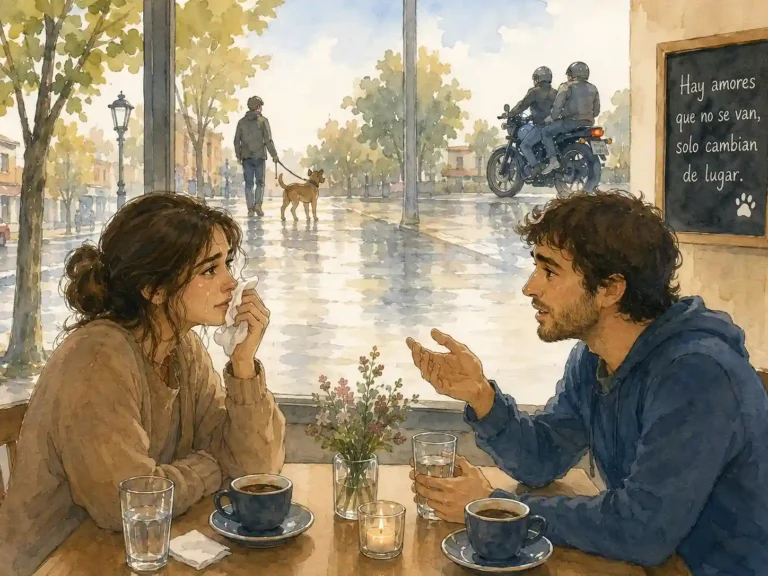 La última lagrima - pareja conversando e un cafe.