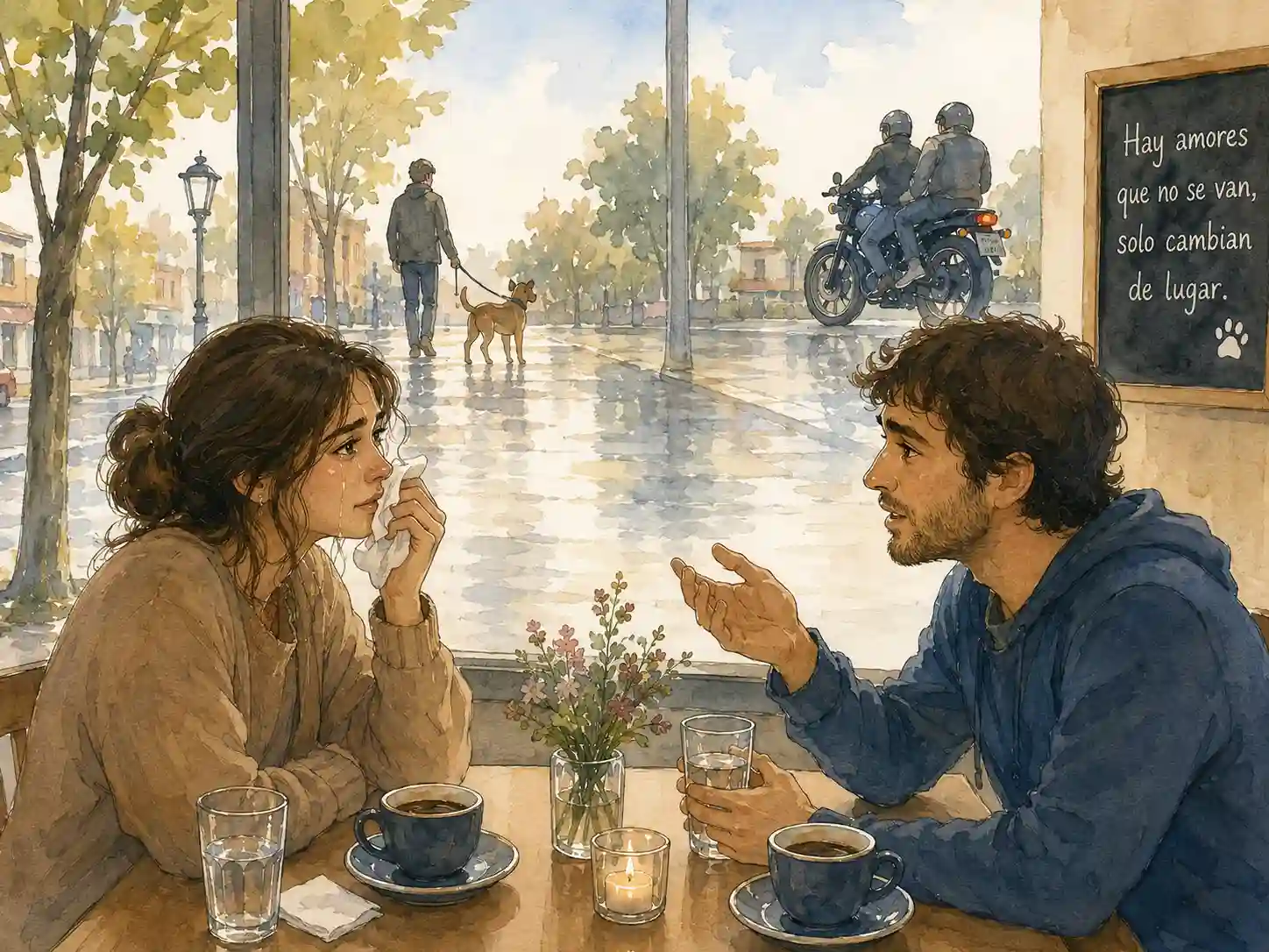 La última lagrima - pareja conversando e un cafe.