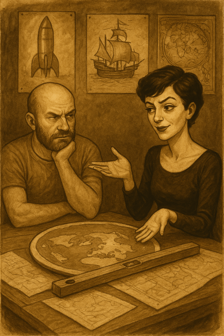 evidencias de la tierra plana - un debate en conversaciones con Daria