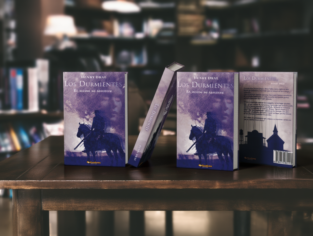 Mockup de Los Durmientes, novela weird western en español de Henry Drae