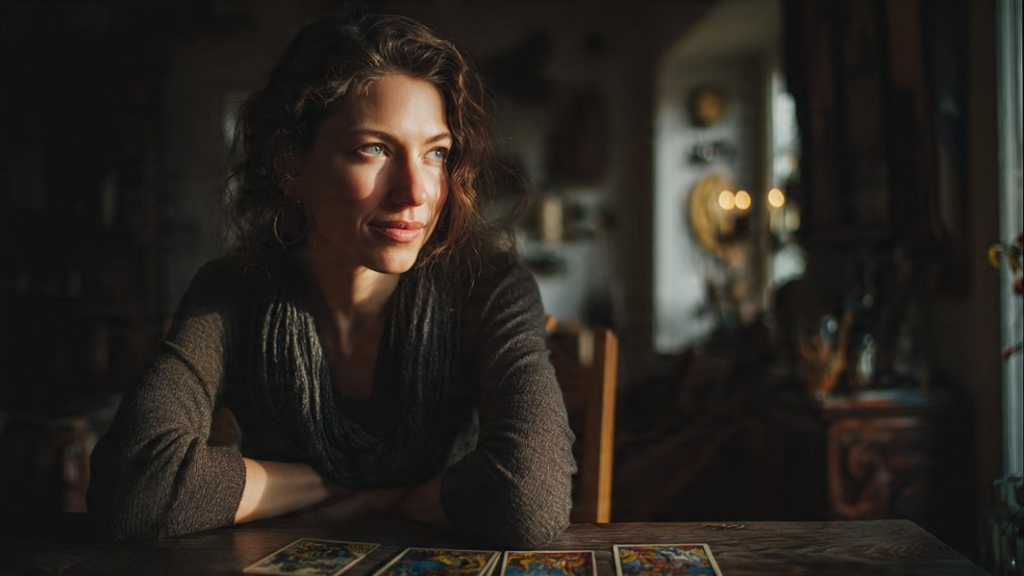 sesión de tarot sin predicción en ambiente reflexivo