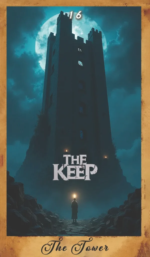 Carta La Torre de El Fuerte Infernal representando cine de horror y arcanos mayores