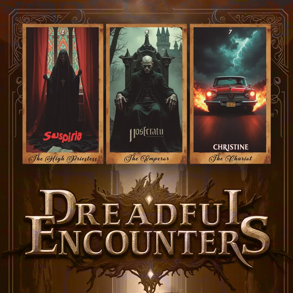 Portada promocional del mazo de tarot de películas de terror dreadful encounters