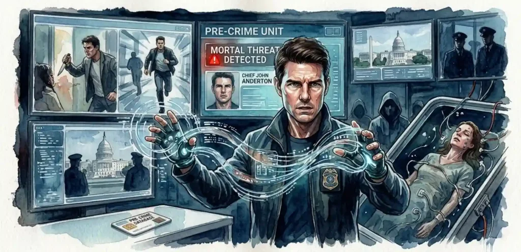 programacion predictiva minority report - Ilustración en acuarela sobre el primado negativo en el cine