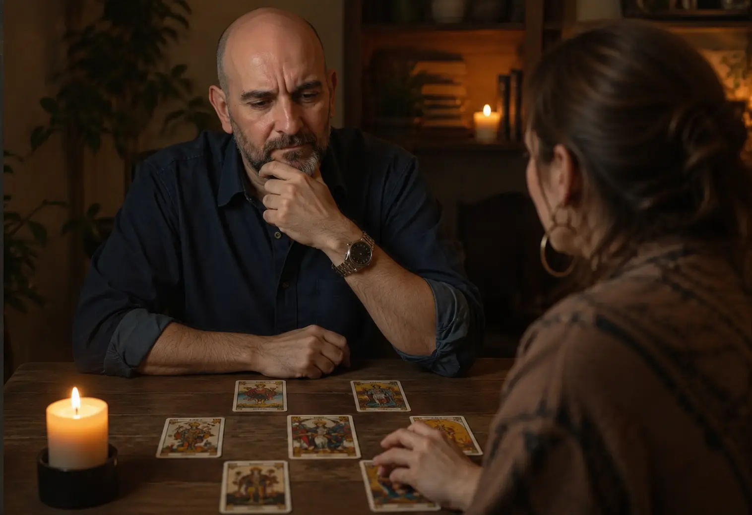 Lectura de tarot sin adivinación — conversación entre consultante y lector