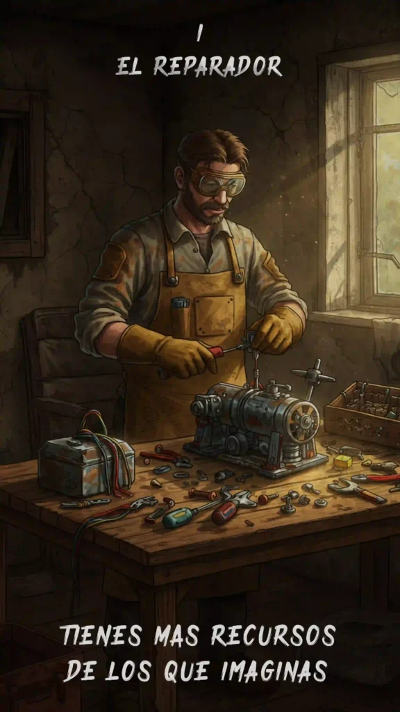 autosuficiencia en la era de la IA - El reparador, carta del mazo The Preppers World