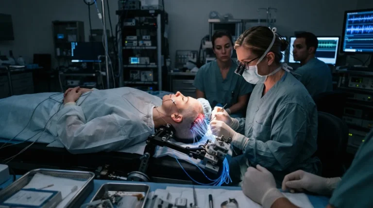 Transhumanismo y la IA - Internet de los Cuerpos: Un primer plano de un implante subcutáneo activo en un entorno urbano cotidiano.