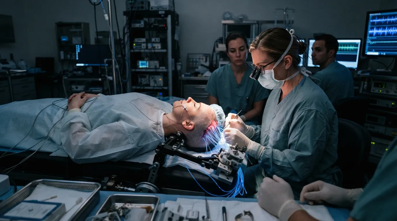 Transhumanismo y la IA - Internet de los Cuerpos: Un primer plano de un implante subcutáneo activo en un entorno urbano cotidiano.