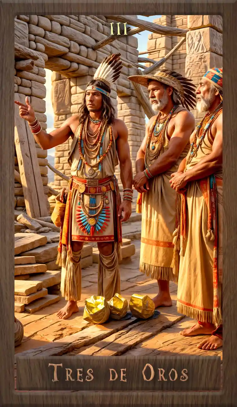 Wakan Tarot: Tres de Oros